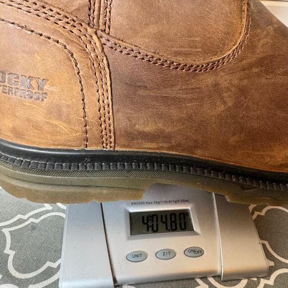 Rocky Work Boots Men’s Size 10.5 Brown Leather Pull On Construction Flawed Wide - Picture 12 of 12